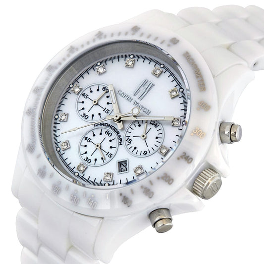 Capri Watch – Chrono Ceramic White with Stones (Ref. 5444)
