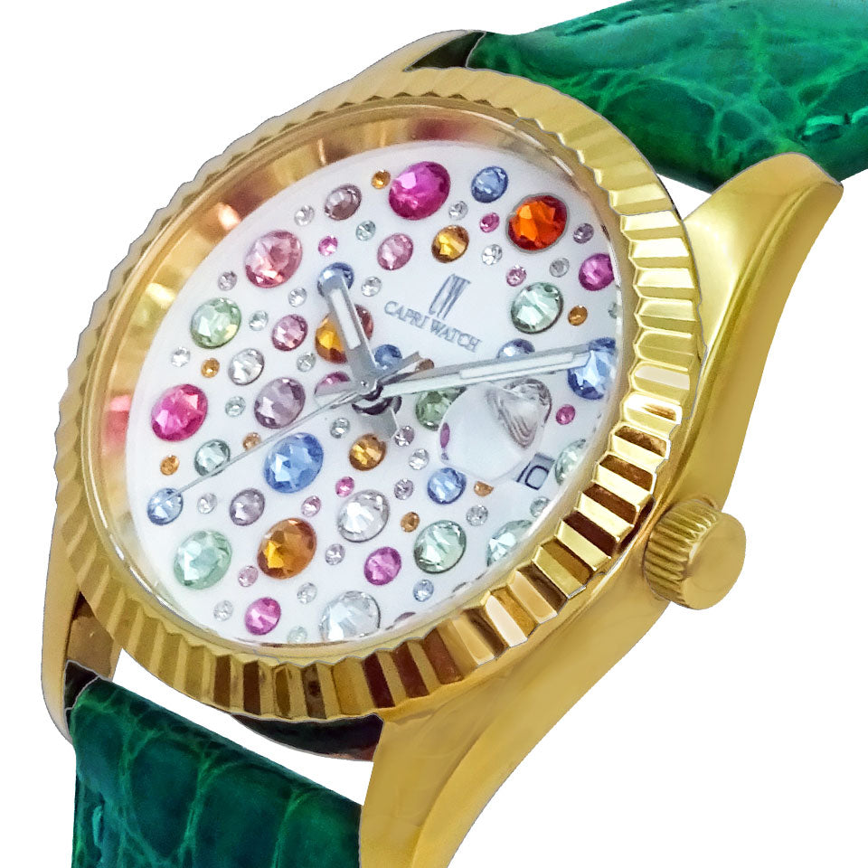 Capri Watch – Orologio Eternity 36 Gold Multijoy Crocodile Green (Ref. 6104-50)