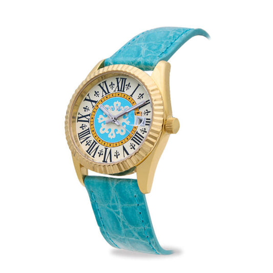 Capri Watch - Orologio Eternity First 36 Gold-Blue Light Crocodile