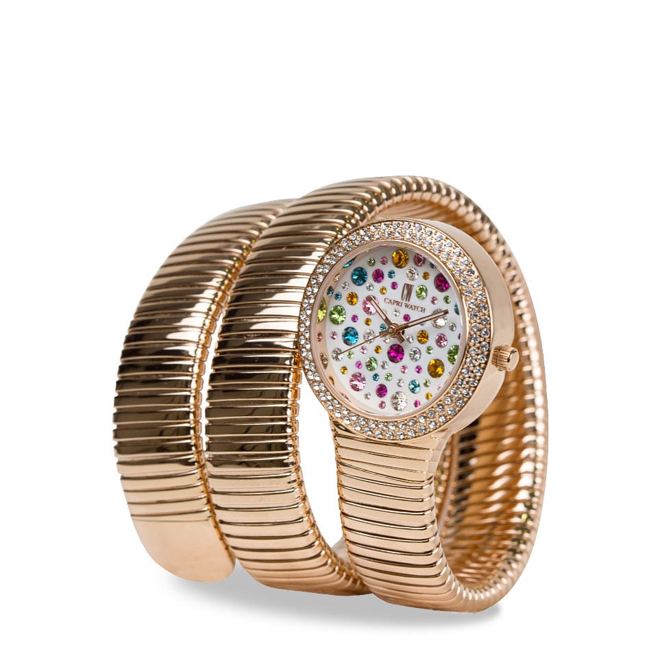 Capri Watch – Orologio Snake Bianco Multijoy Stones Rose Gold (Ref. 5374)