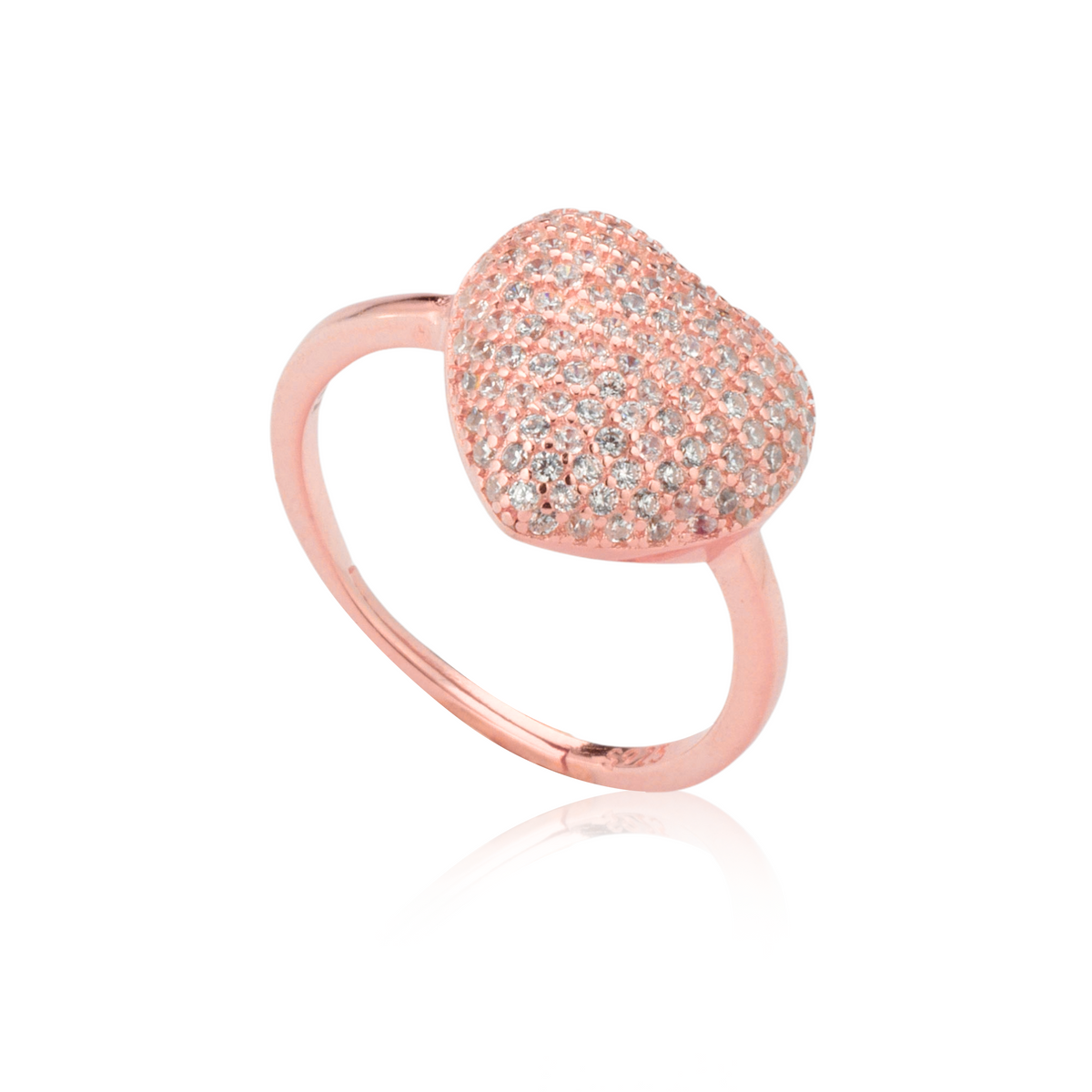 Anello Cuore Pavé Regolabile in Argento 925 Placcato Oro Rosa 18kt con Zirconi Swarovski – 1 cm