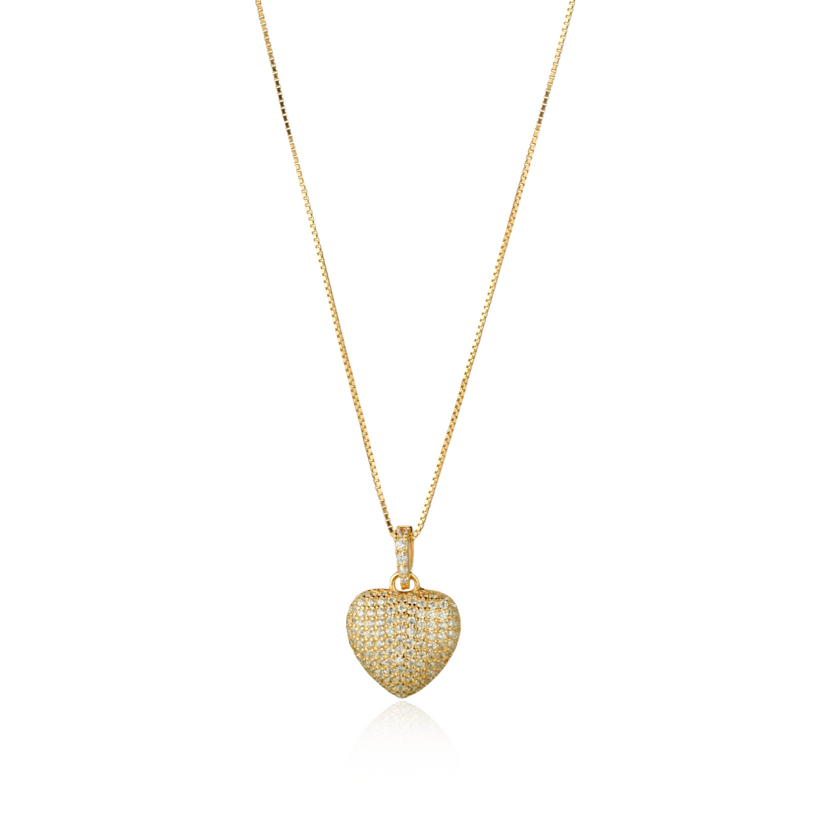 Collana con Ciondolo Cuore Pavé in Argento 925 Placcato Oro 18kt con Zirconi Swarovski – 1,2 cm