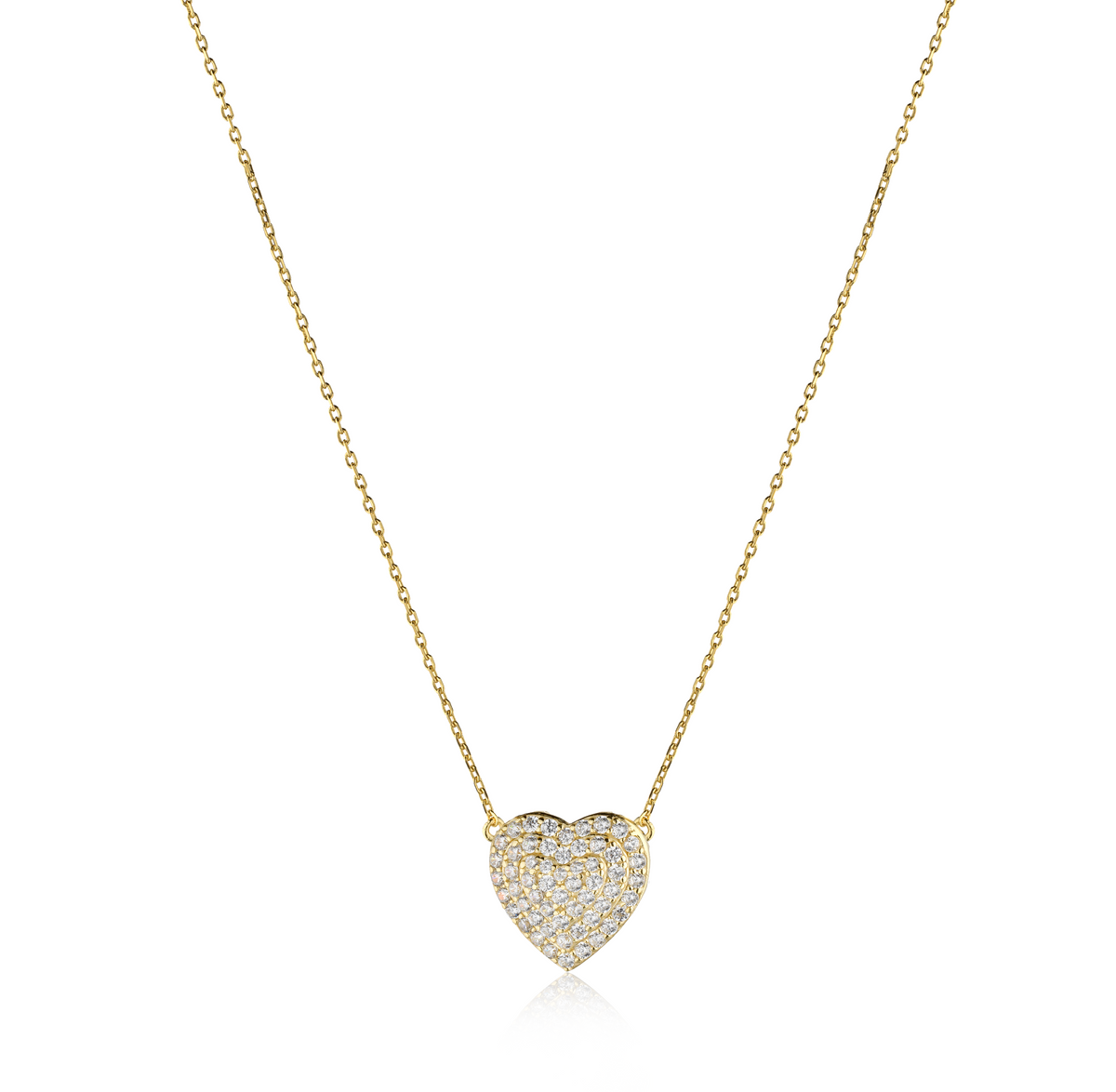 Collana Cuore Pavé in Argento 925 Placcato Oro 18kt con Zirconi Swarovski – 1,4 cm