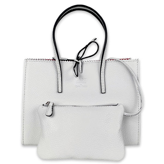 CAPRI WATCH - Borsa "Alba" White realizzata in pelle “pieno fiore” di vitello con stampa "Alce”, interno in pelle scamosciata, borsello e tracolla in pelle - Art. 5776 00