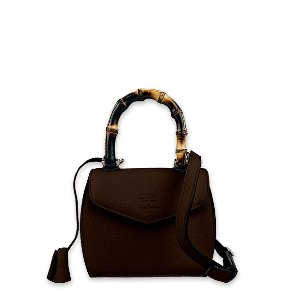 CAPRI WATCH - Borsa "Rossella" Camel realizzata in pelle “pieno fiore” di vitello con “stampa Alce”, foderata internamente in pelle scamosciata, con manico in bambù e tracolla - Art. 5778 06