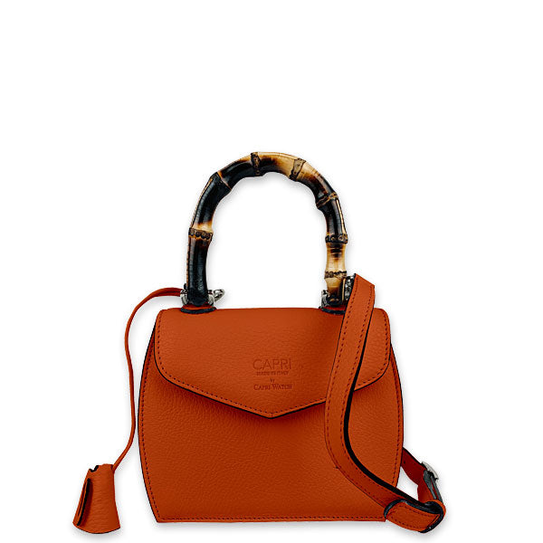 CAPRI WATCH - Borsa "Rossella" Orange realizzata in pelle “pieno fiore” di vitello con “stampa Alce”, foderata internamente in pelle scamosciata, con manico in bambù e tracolla - Art. 5778 20
