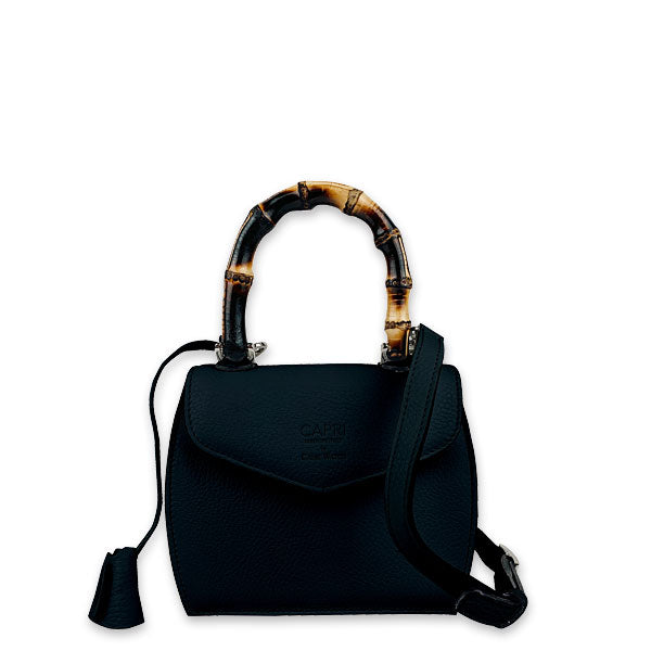 CAPRI WATCH - Borsa "Rossella" Blue Navy realizzata in pelle “pieno fiore” di vitello con “stampa Alce”, foderata internamente in pelle scamosciata, con manico in bambù e tracolla - Art. 5778 40