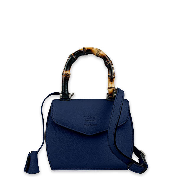 CAPRI WATCH - Borsa "Rossella" Blue Royal realizzata in pelle “pieno fiore” di vitello con “stampa Alce”, foderata internamente in pelle scamosciata, con manico in bambù e tracolla - Art. 5778 41