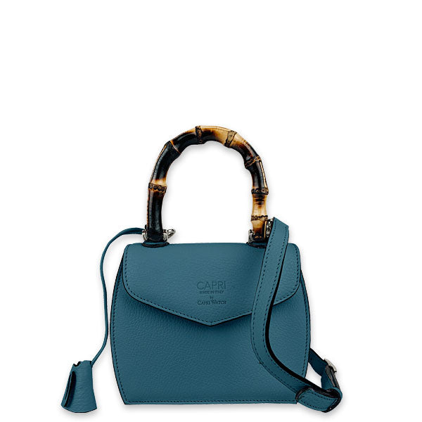CAPRI WATCH - Borsa "Rossella" Blue Light realizzata in pelle “pieno fiore” di vitello con “stampa Alce”, foderata internamente in pelle scamosciata, con manico in bambù e tracolla - Art. 5778 42