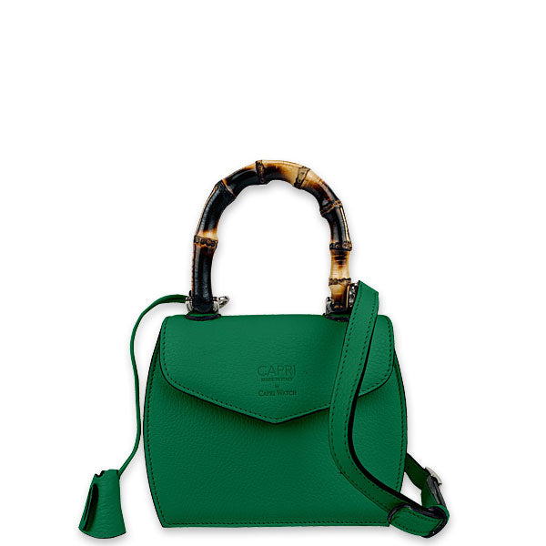 CAPRI WATCH - Borsa "Rossella" Green realizzata in pelle “pieno fiore” di vitello con “stampa Alce”, foderata internamente in pelle scamosciata, con manico in bambù e tracolla - Art. 5778 50