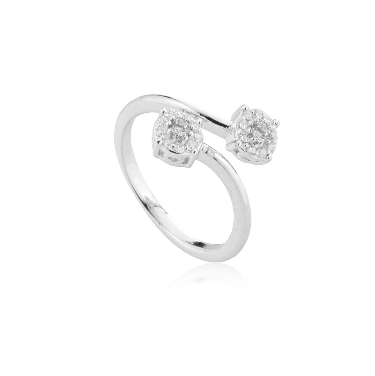 Anello Contrarié Toi et Moi con Zirconi Swarovski Bianchi in Argento 925, Regolabile