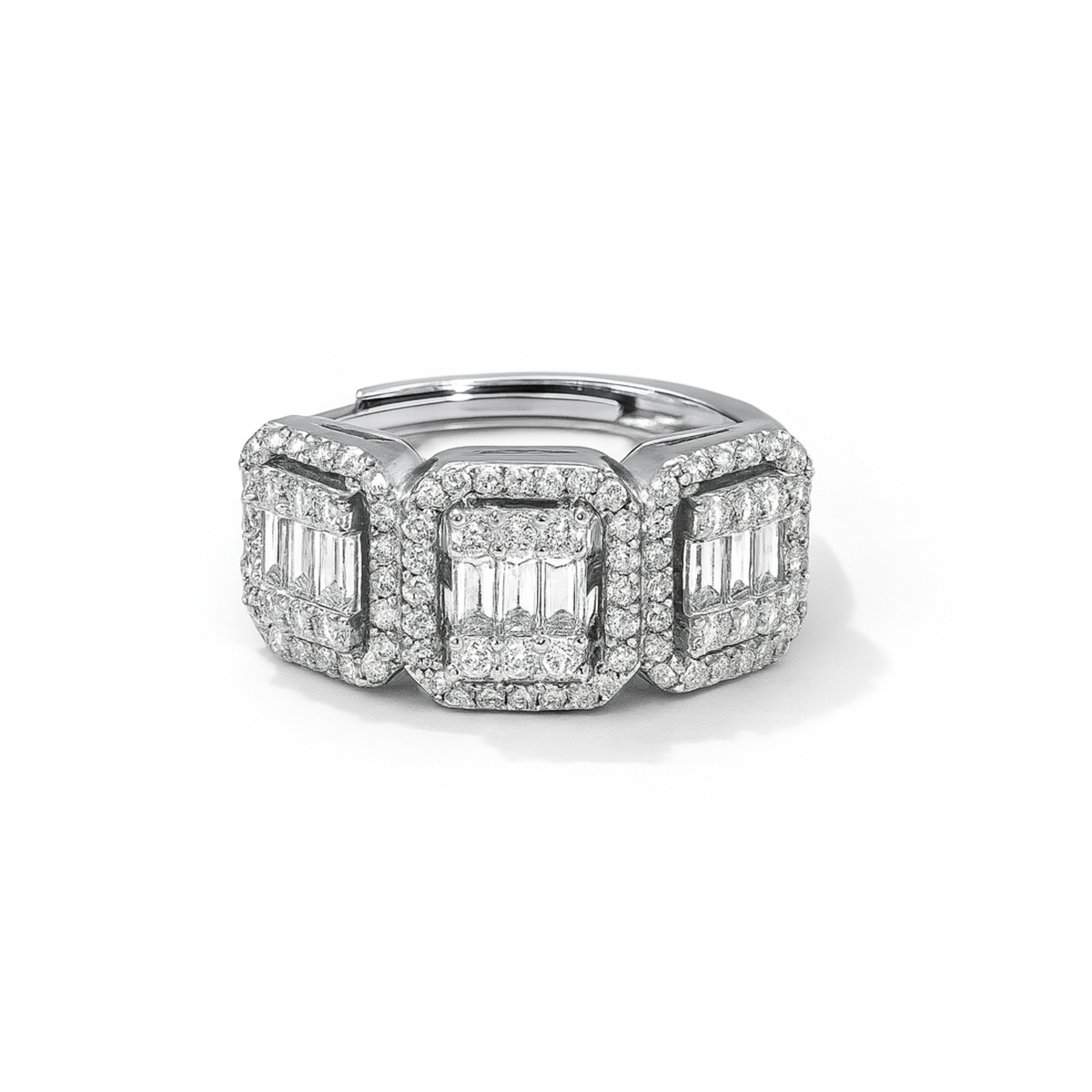 Anello Fascia Tre Baguette Pavé con Zirconi Swarovski in Argento 925, Regolabile
