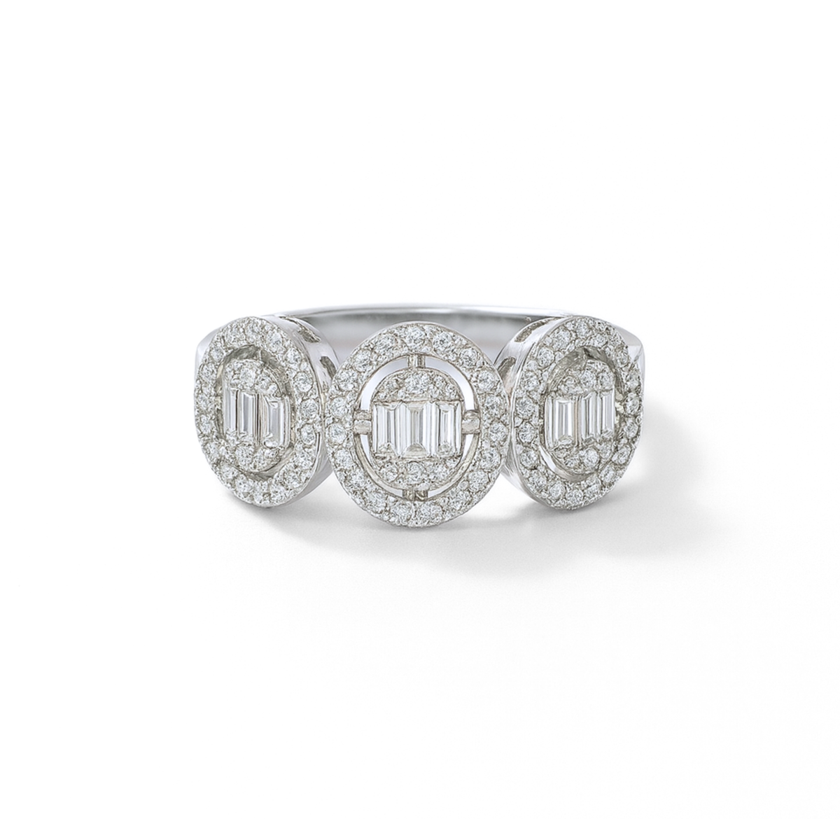 Anello Fascia Tre Ovali Pavé con Zirconi Swarovski in Argento 925, Regolabile