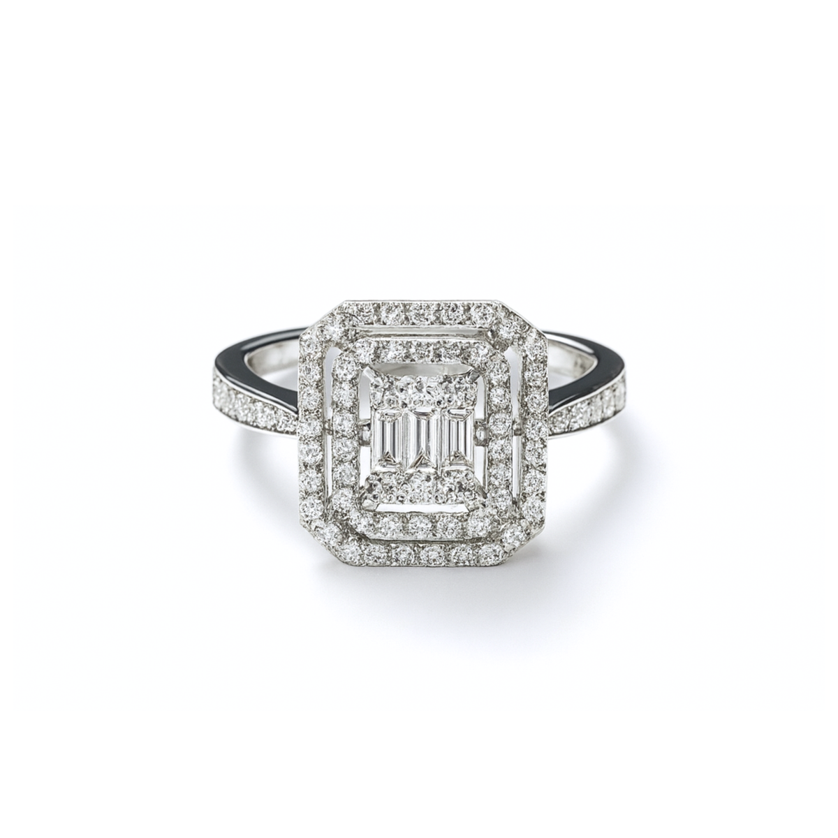 Anello Rettangolare Baguette Pavé con Zirconi Swarovski in Argento 925, Regolabile