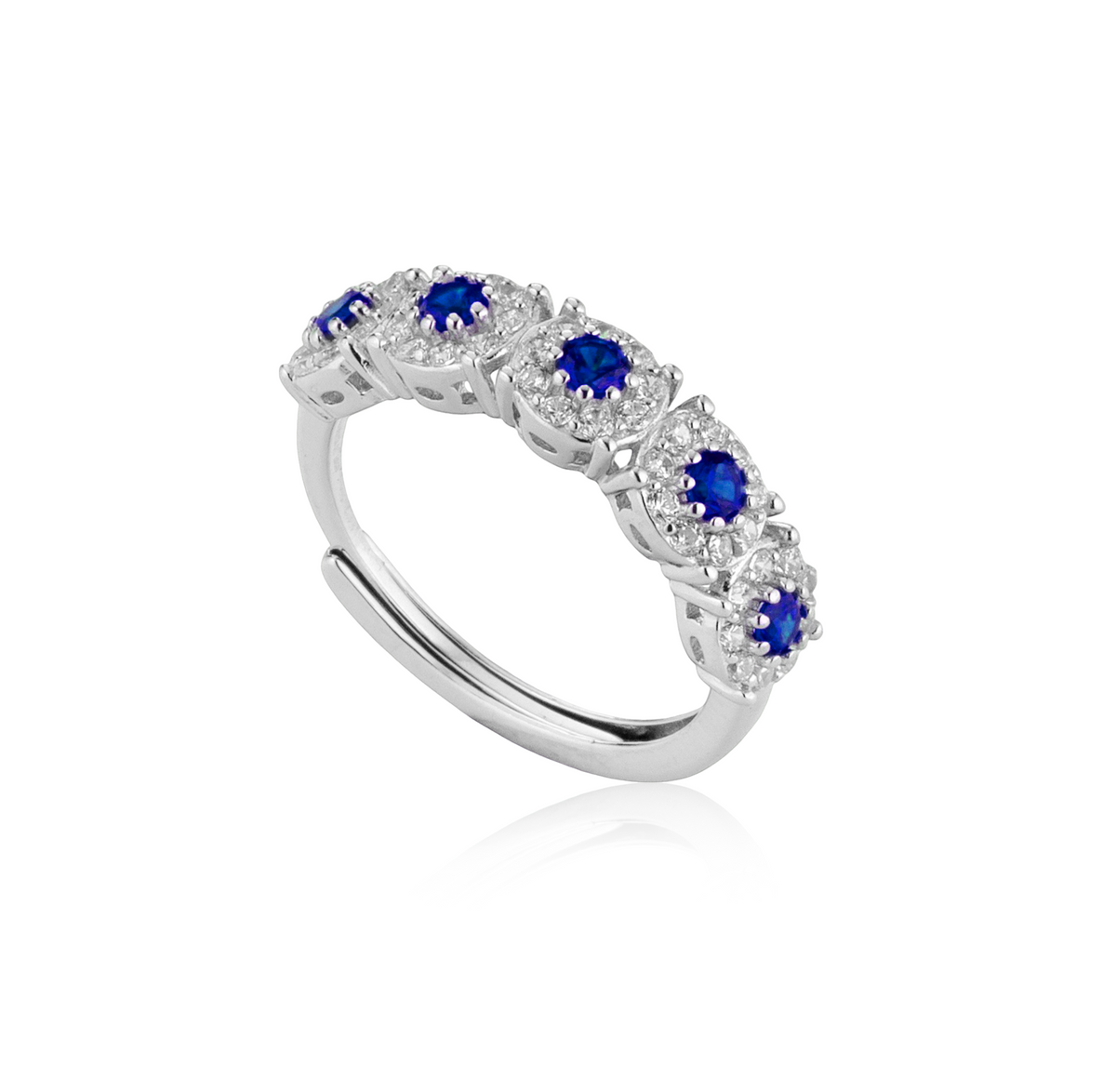 Anello Riviera Pavé con Zirconi Swarovski Blu in Argento 925, Regolabile