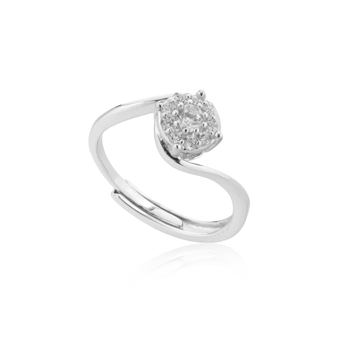 Anello Solitario Punto Luce Contrarié con Zirconi Swarovski Bianchi in Argento 925, Regolabile – 0,8 cm