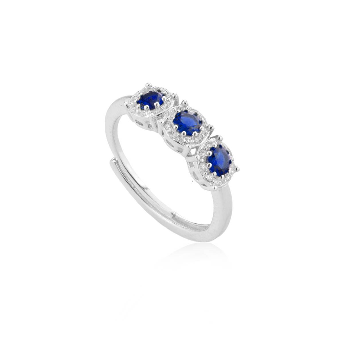 Anello Trilogy Pavé con Zirconi Swarovski Blu in Argento 925, Regolabile – 1,5 cm