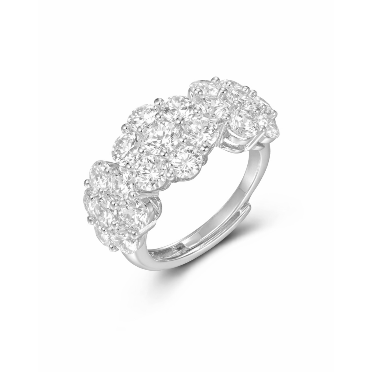 Anello Trilogy Tre Fiori Pavé in Argento 925, Regolabile – 1,2 cm