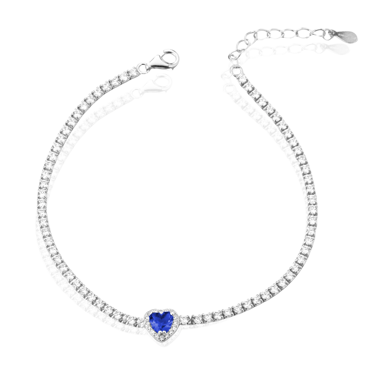 Bracciale Tennis con Cuore con Zirconi Swarovski Blu in Argento 925