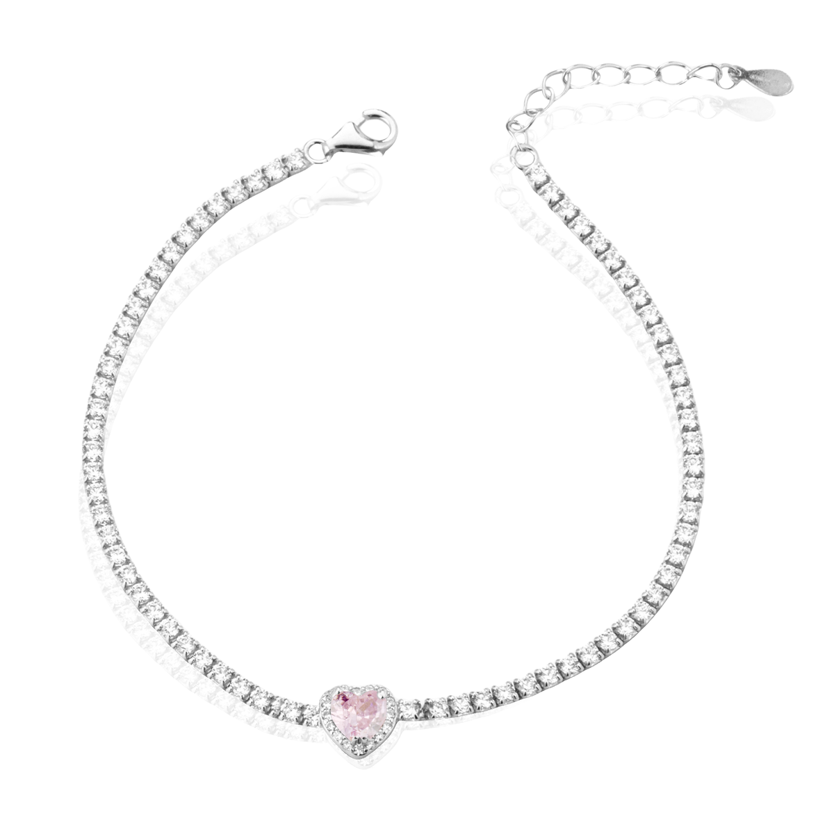 Bracciale Tennis con Cuore con Zirconi Swarovski Rosa in Argento 925