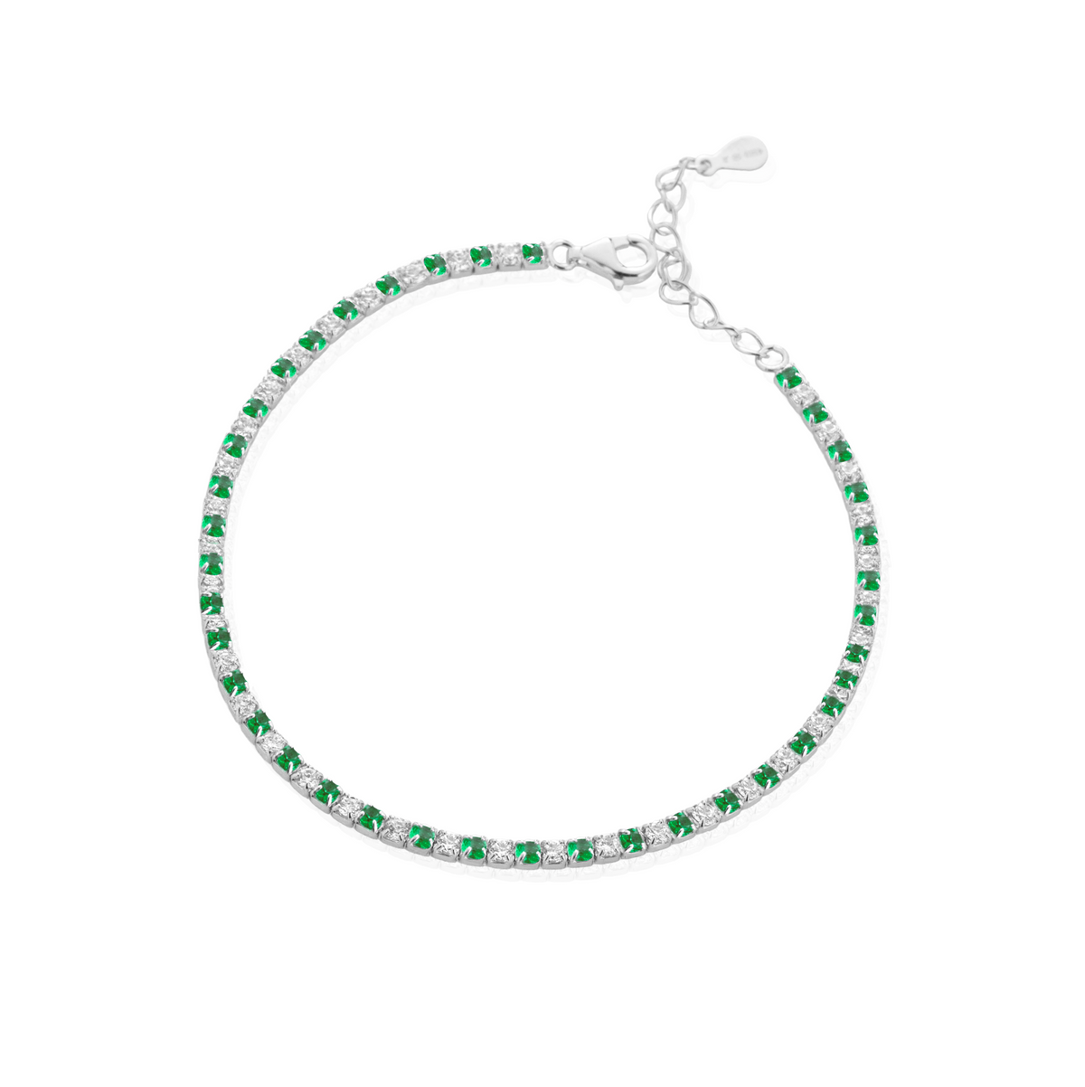 Bracciale Tennis con Estensione con Zirconi Swarovski Alternati Bianchi e Verdi in Argento 925