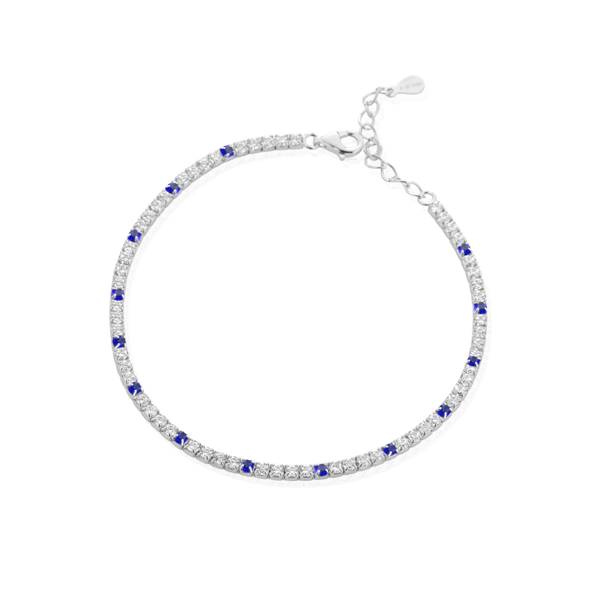 Bracciale Tennis con Estensione con Zirconi Swarovski Bianchi con Inserti Blu in Argento 925