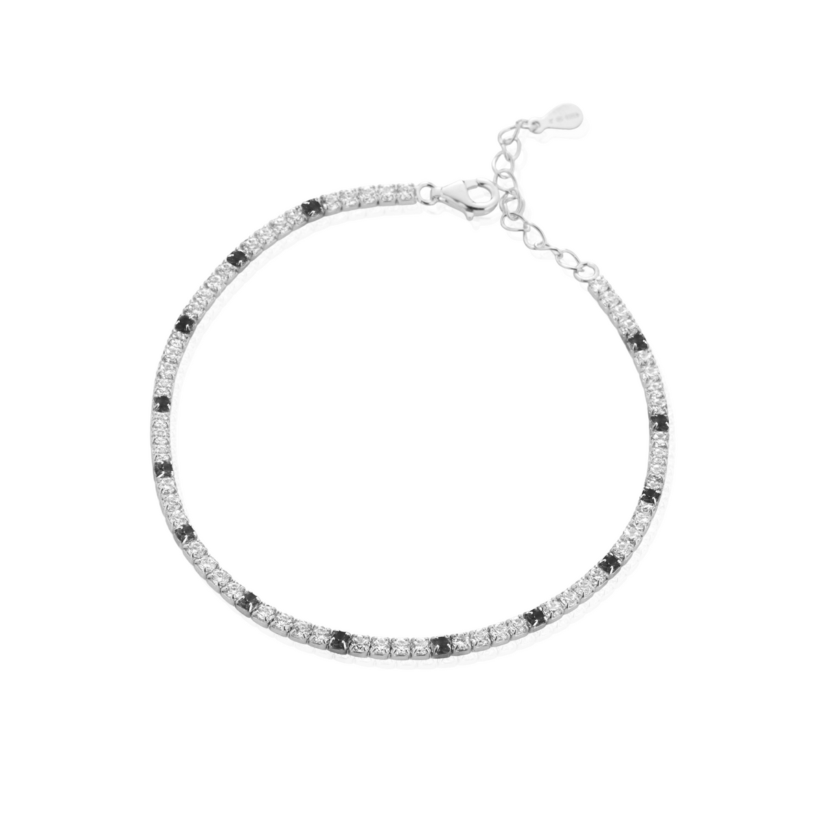 Bracciale Tennis con Estensione con Zirconi Swarovski Bianchi con Inserti Neri in Argento 925
