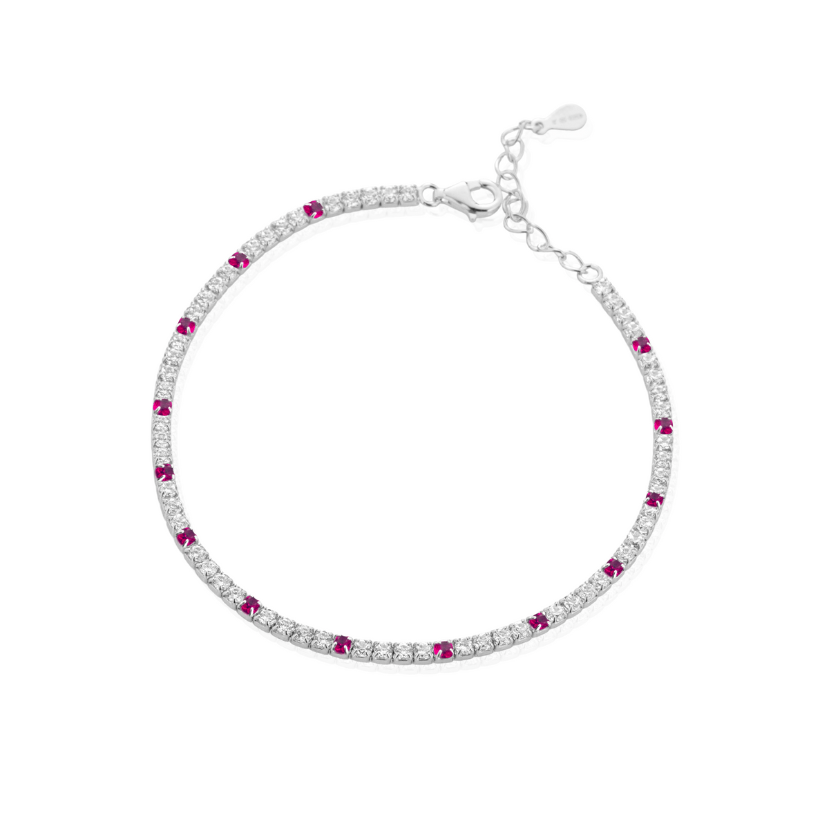 Bracciale Tennis con Estensione con Zirconi Swarovski Bianchi con Inserti Rossi in Argento 925