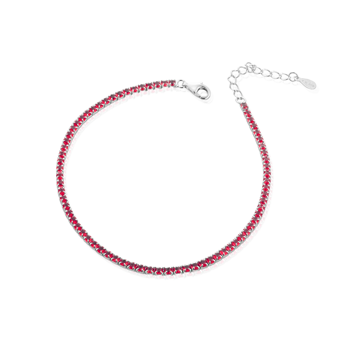 Bracciale Tennis con Estensione con Zirconi Swarovski Rossi in Argento 925