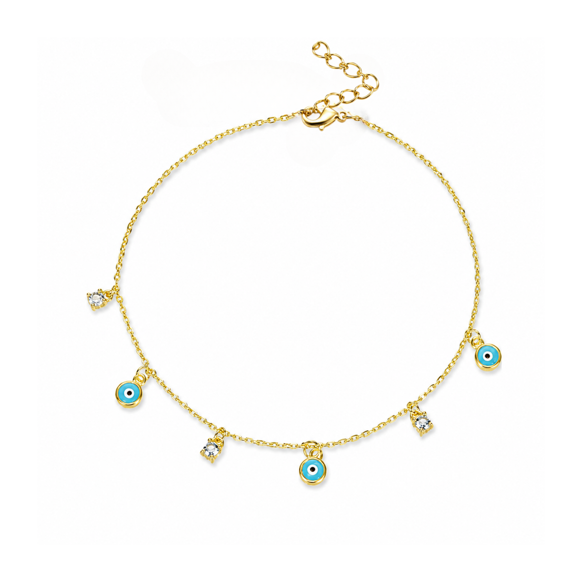 Cavigliera con Tre Occhi Portafortuna in Argento 925 Placcato Oro 18kt