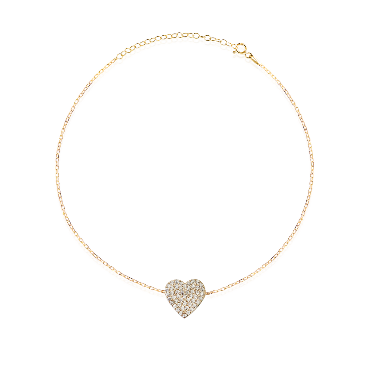 Cavigliera con Cuore con Zirconi Swarovski Bianchi in Argento 925 Placcato Oro 18kt