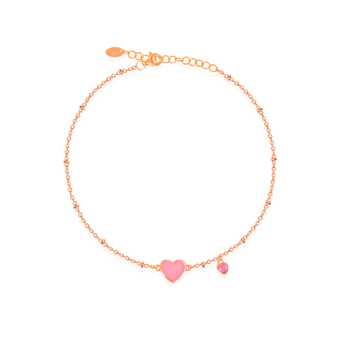 Cavigliera con Cuore Smaltato Rosa in Argento 925 Placcato Oro Rosa 18kt