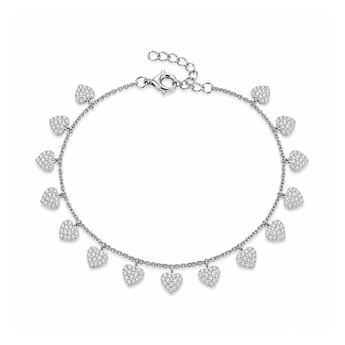 Cavigliera con Cuori Pendenti Pavé con Zirconi Swarovski in Argento 925