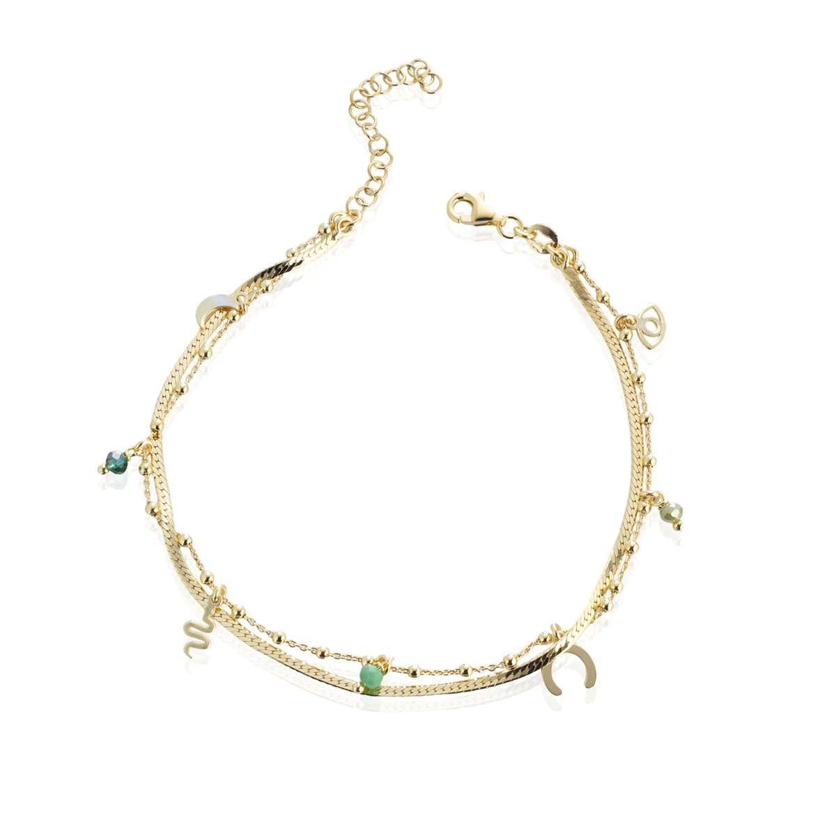 Cavigliera Doppio Filo con Charms Luna in Argento 925 Placcato Oro 18kt