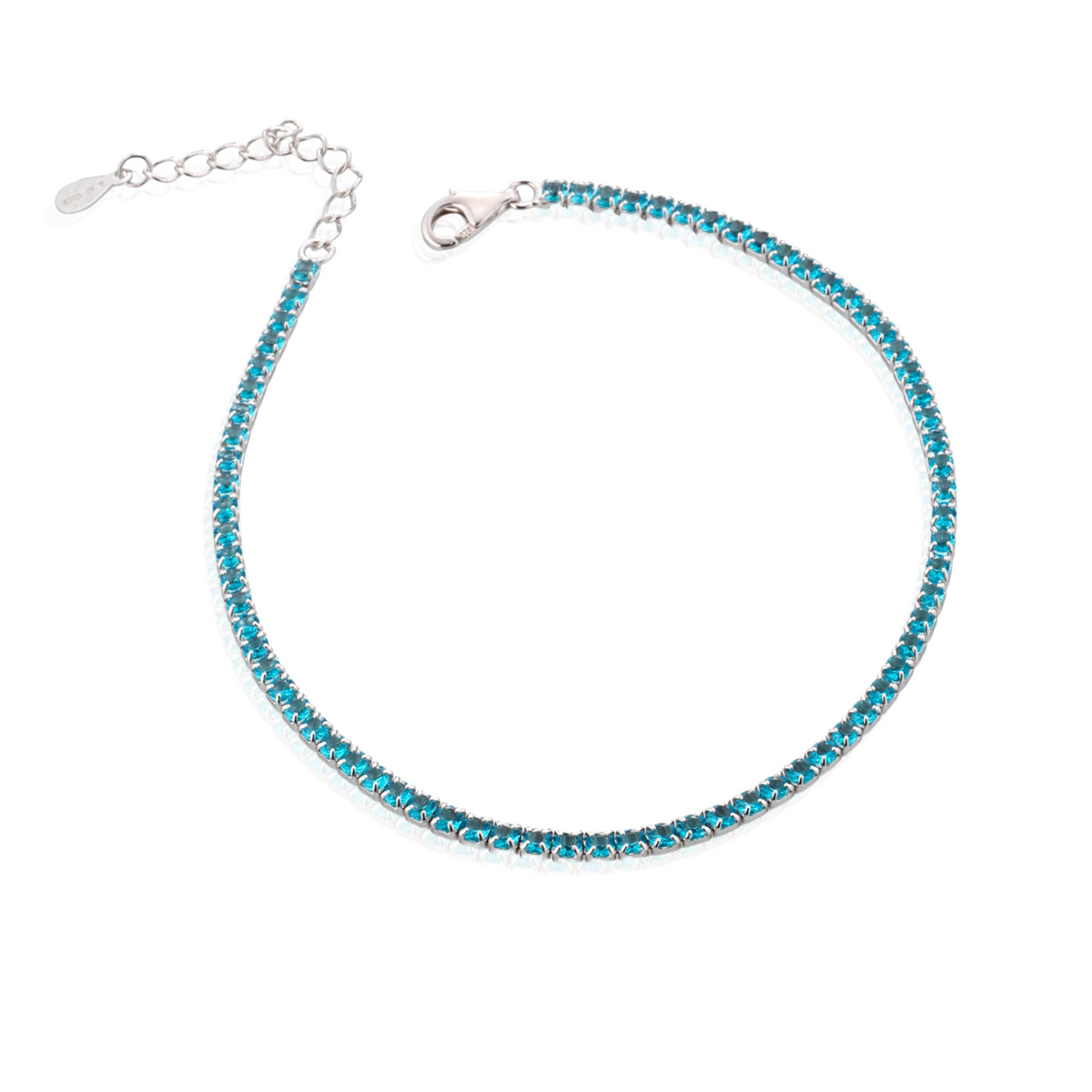 Cavigliera Tennis con Zirconi Swarovski Azzurri in Argento 925