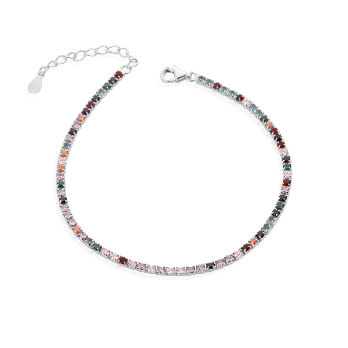 Cavigliera Tennis con Zirconi Swarovski Multicolor in Argento 925