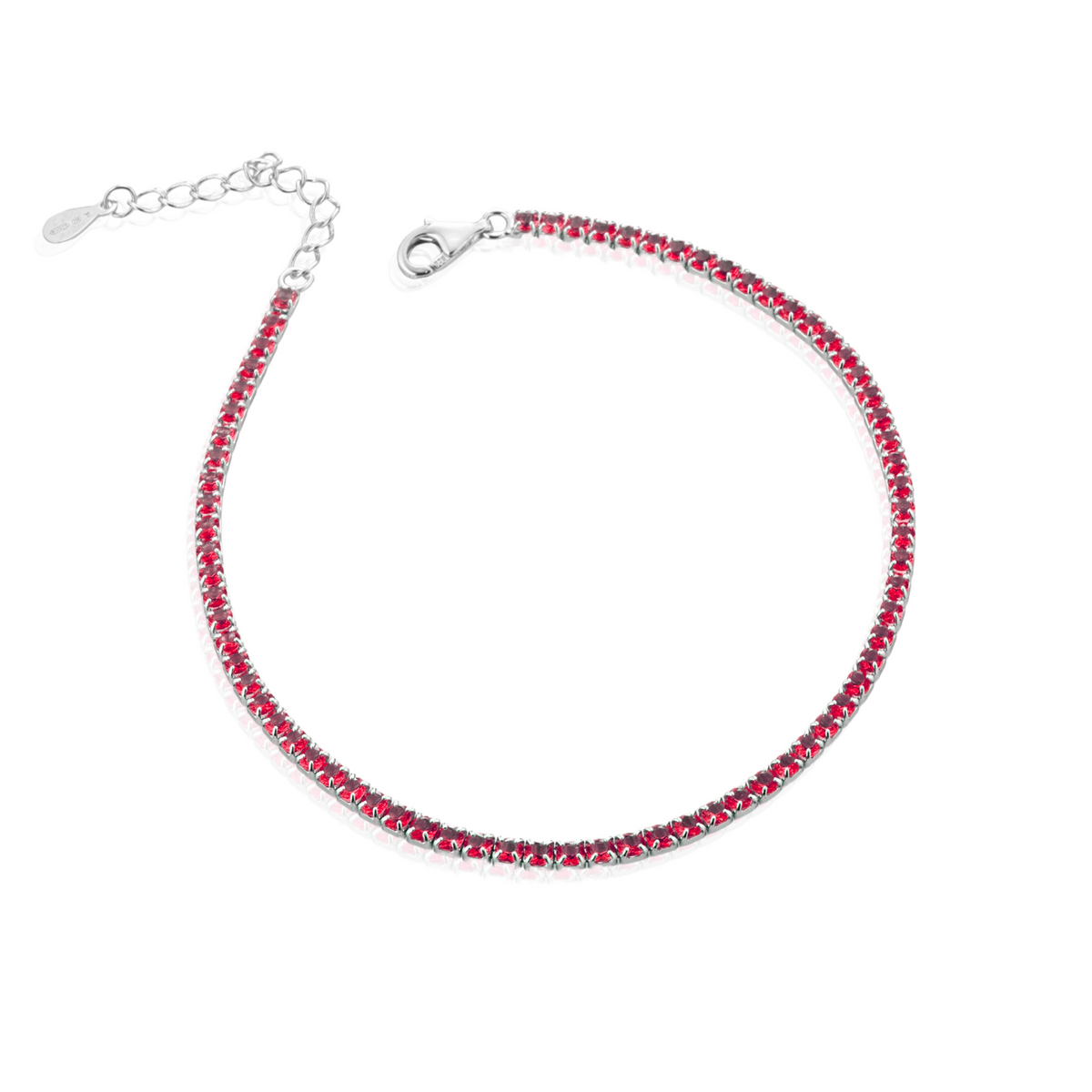 Cavigliera Tennis con Zirconi Swarovski Rossi in Argento 925