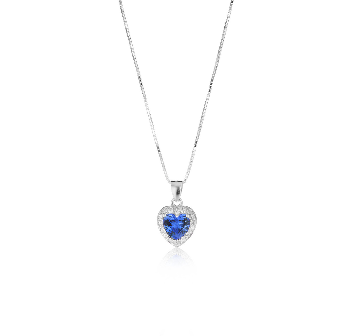 Collana Cuore con Contorno con Zirconi Swarovski Blu in Argento 925 – 1,5 cm