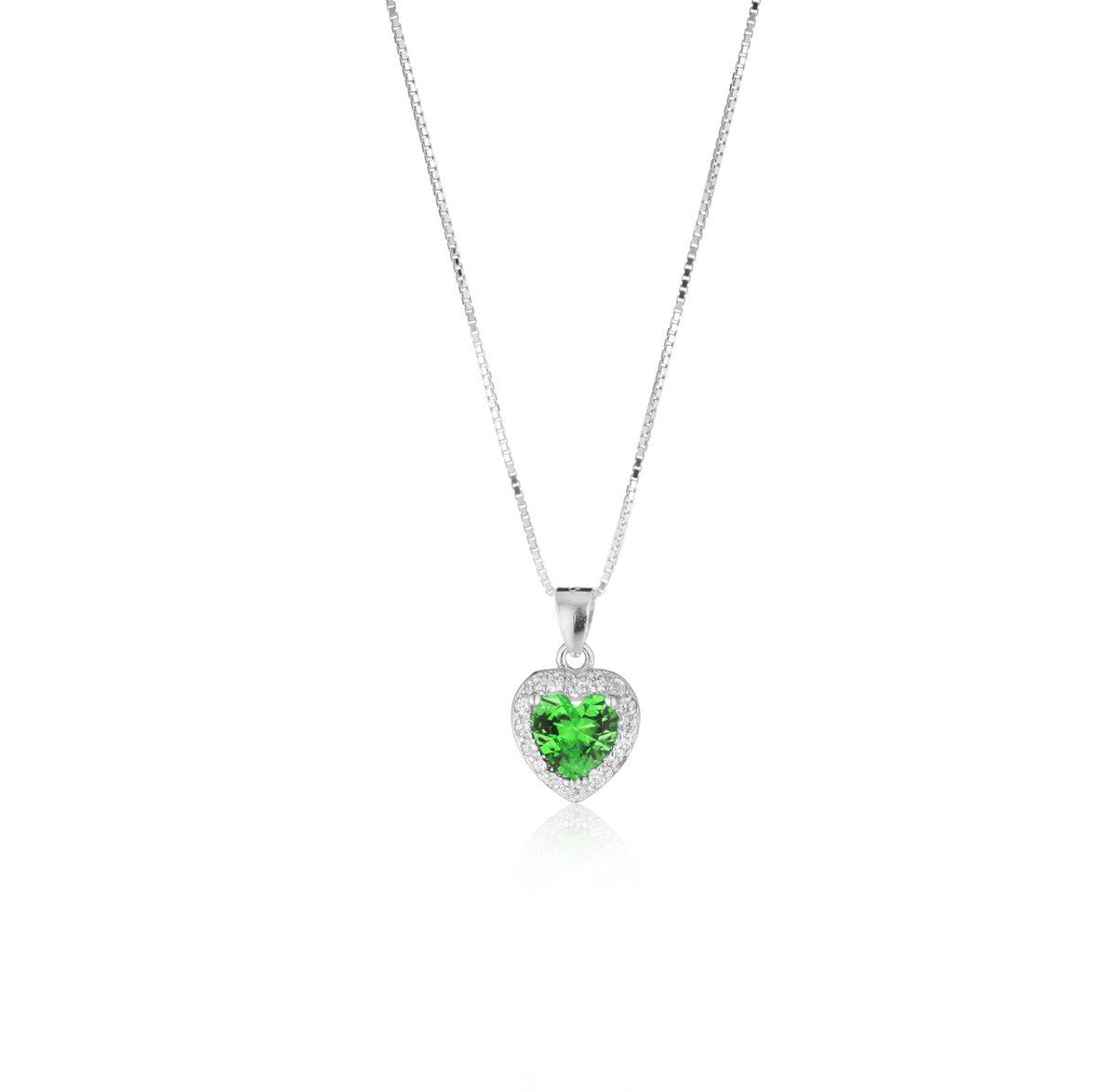 Collana Cuore con Contorno con Zirconi Swarovski Verdi in Argento 925 – 1,5 cm