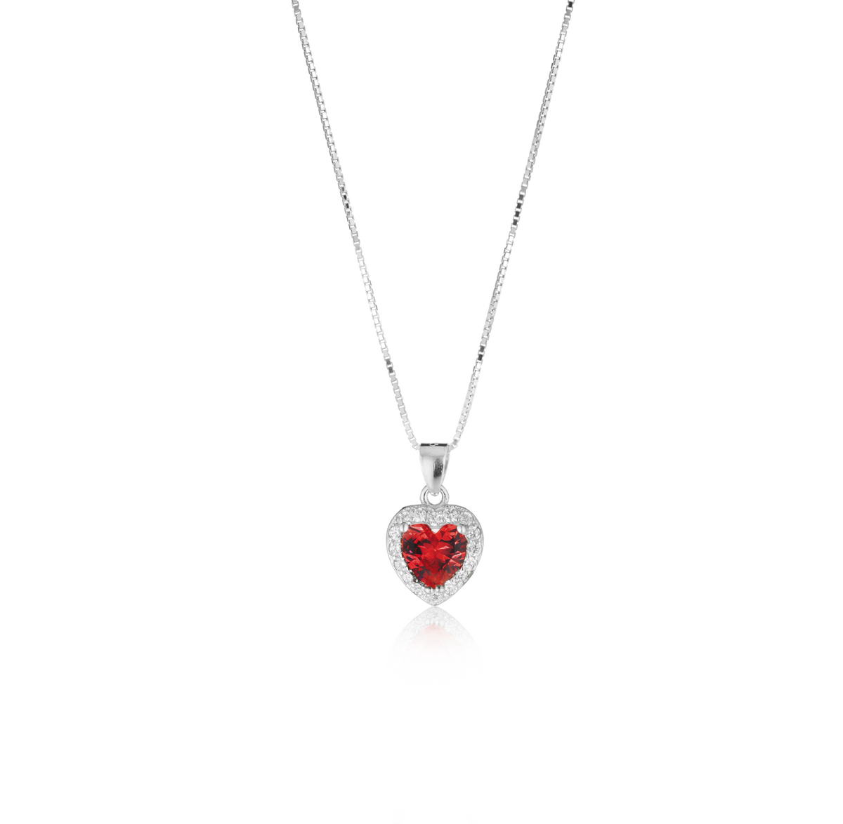 Collana Cuore con Contorno con Zirconi Swarovski Rossi in Argento 925 – 1,5 cm