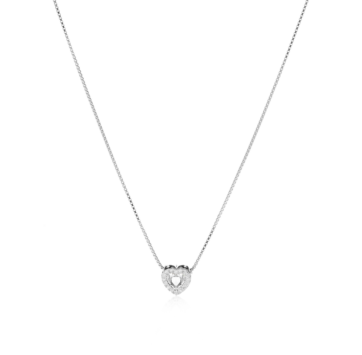 Collana Cuore con Contorno con Zirconi Swarovski Bianchi in Argento 925 – 0,7 cm