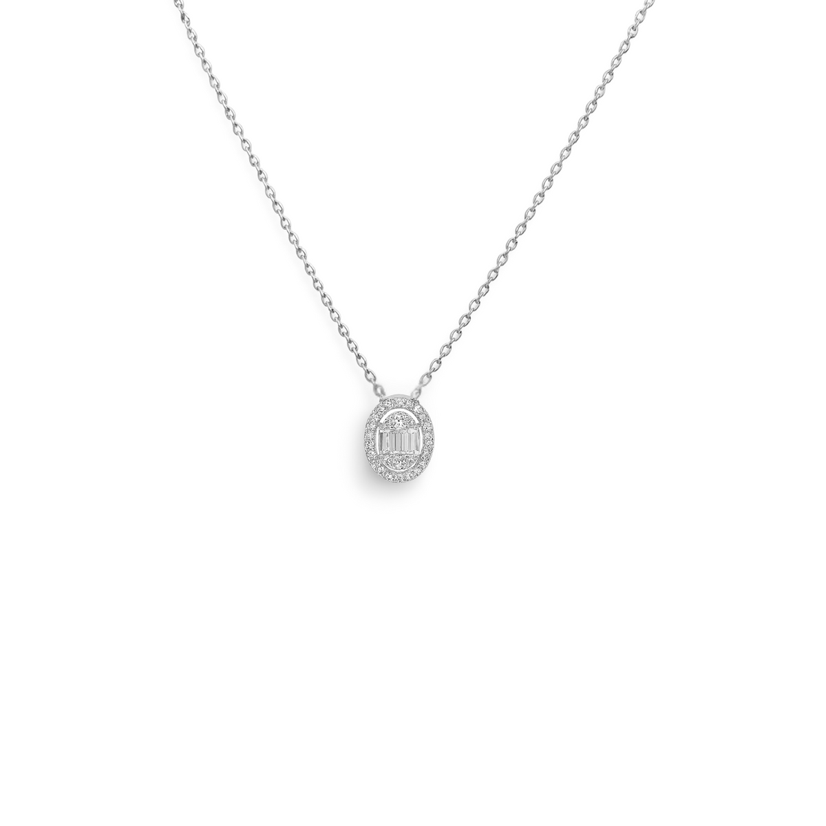 Collana Ovale con Contorno Pavé con Zirconi Swarovski in Argento 925