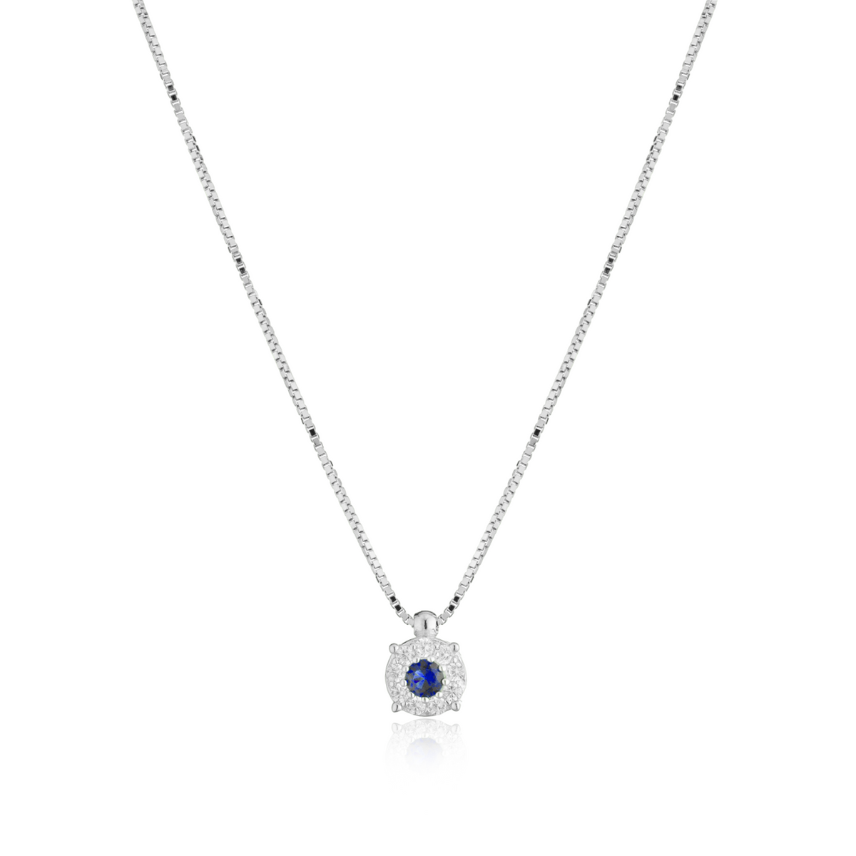 Collana Punto Luce con Contorno con Zirconi Swarovski Blu in Argento 925 – 1 cm