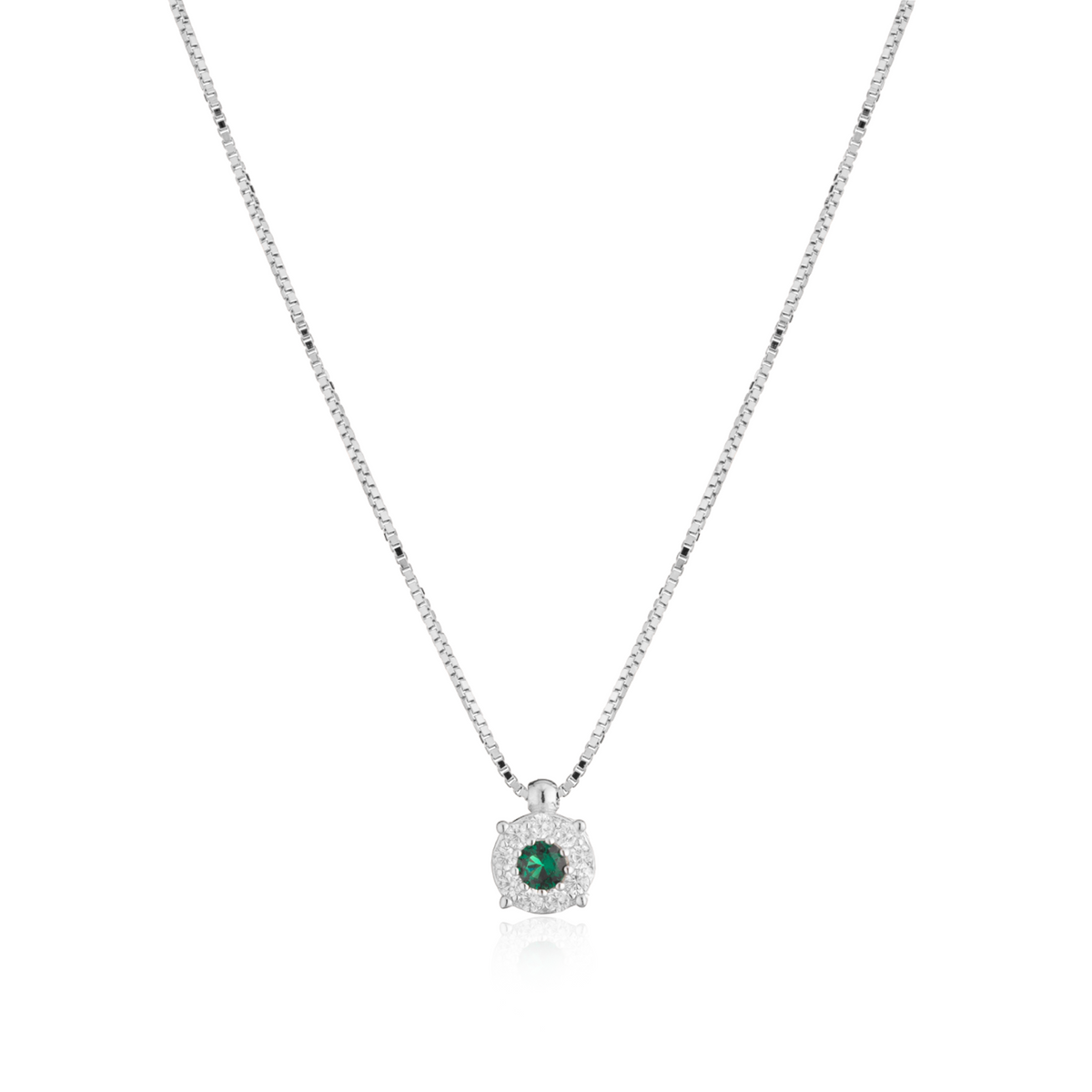 Collana Punto Luce con Contorno con Zirconi Swarovski Verdi in Argento 925 – 1 cm