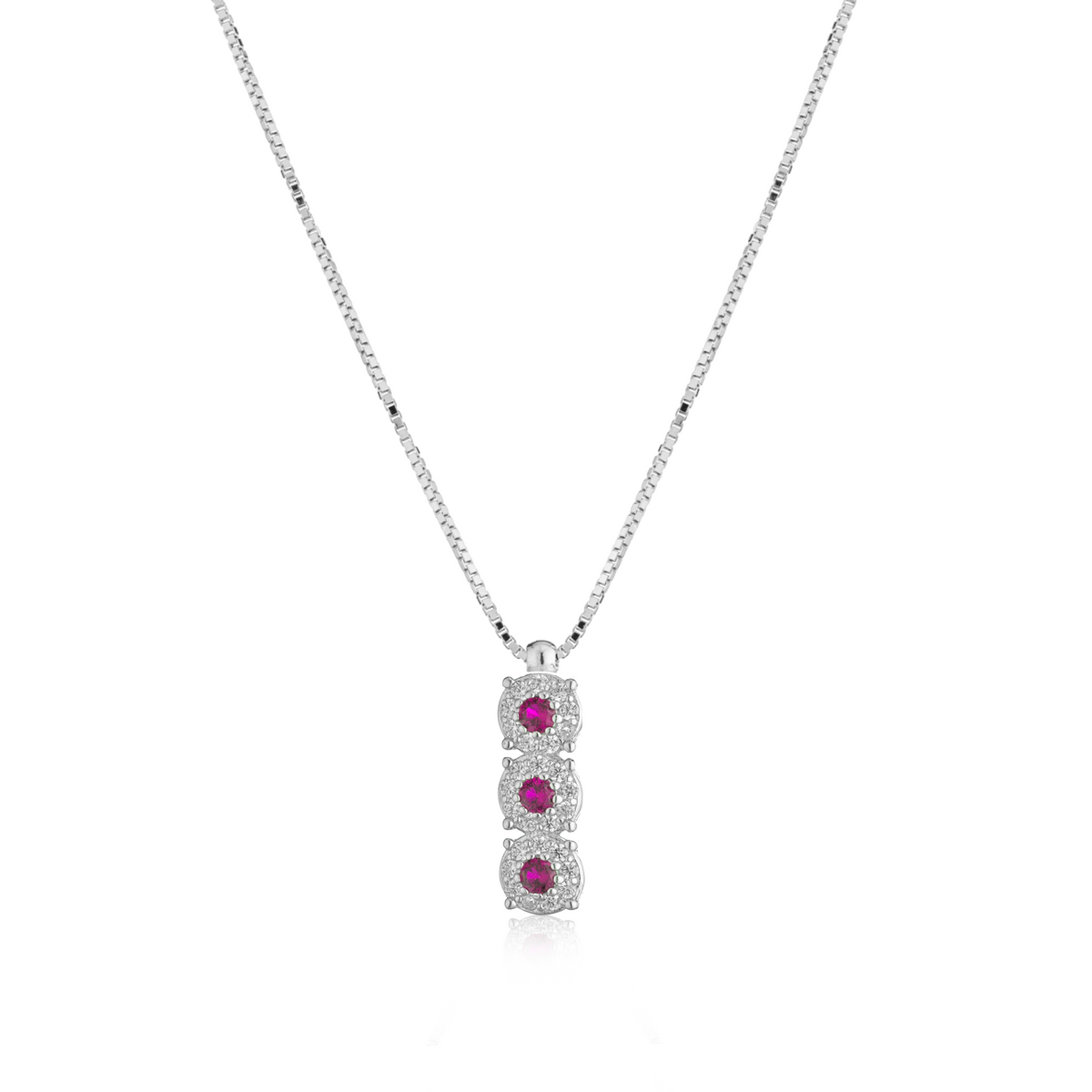Collana Trilogy Verticale con Zirconi Swarovski Rossi in Argento 925