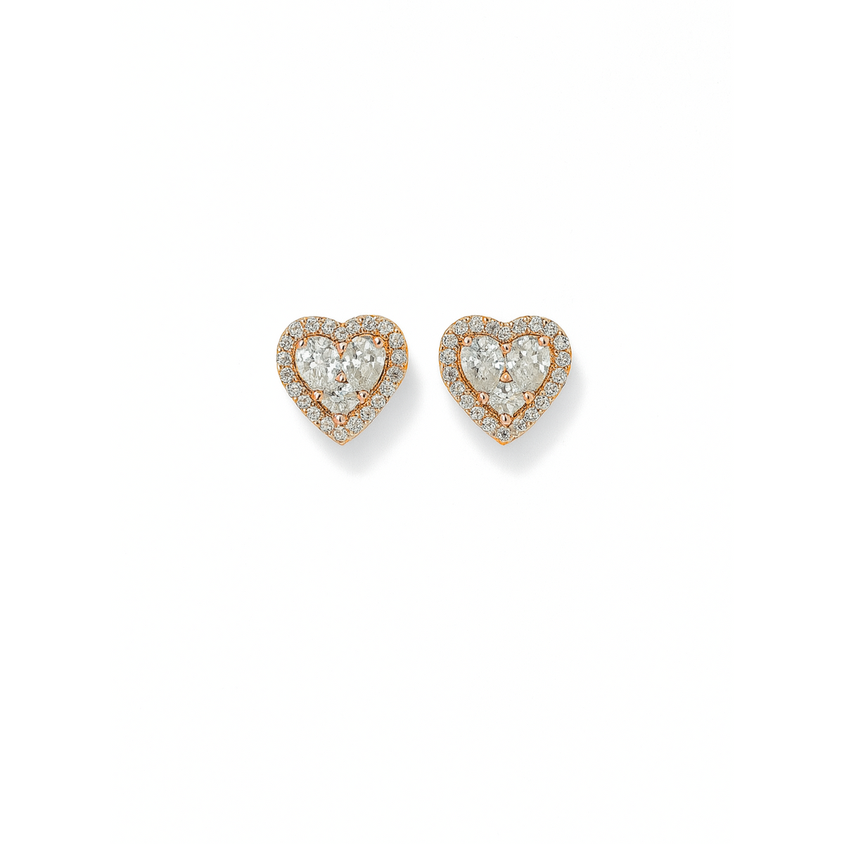 Orecchini Cuore con Contorno con Zirconi Swarovski in Argento 925 Placcato Oro Rosa 18kt