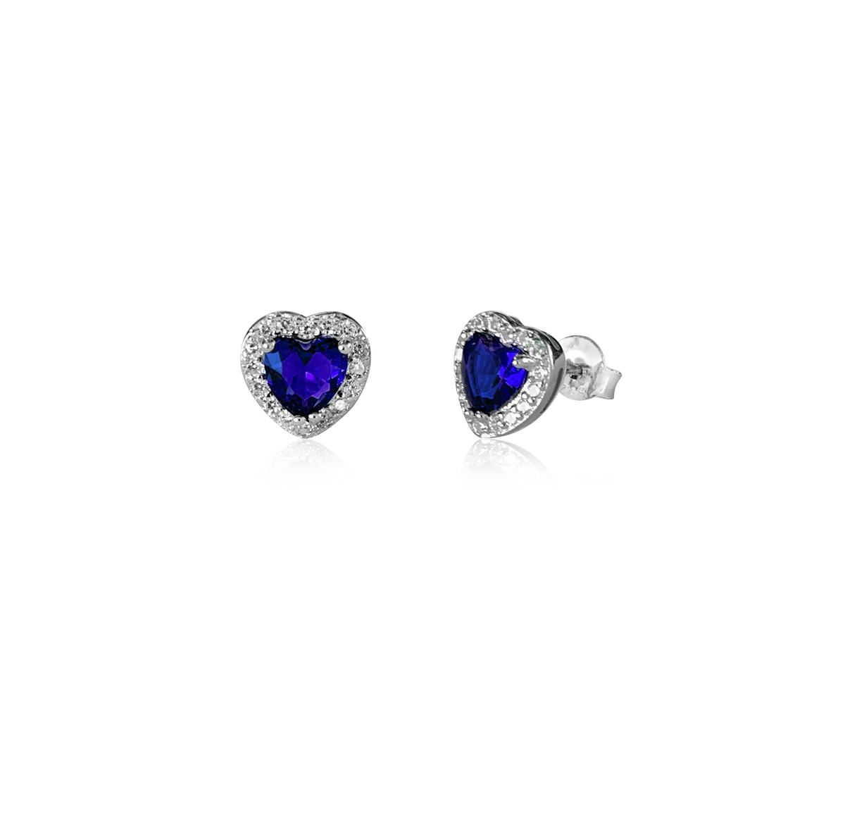 Orecchini Cuore con Contorno con Zirconi Swarovski Blu in Argento 925