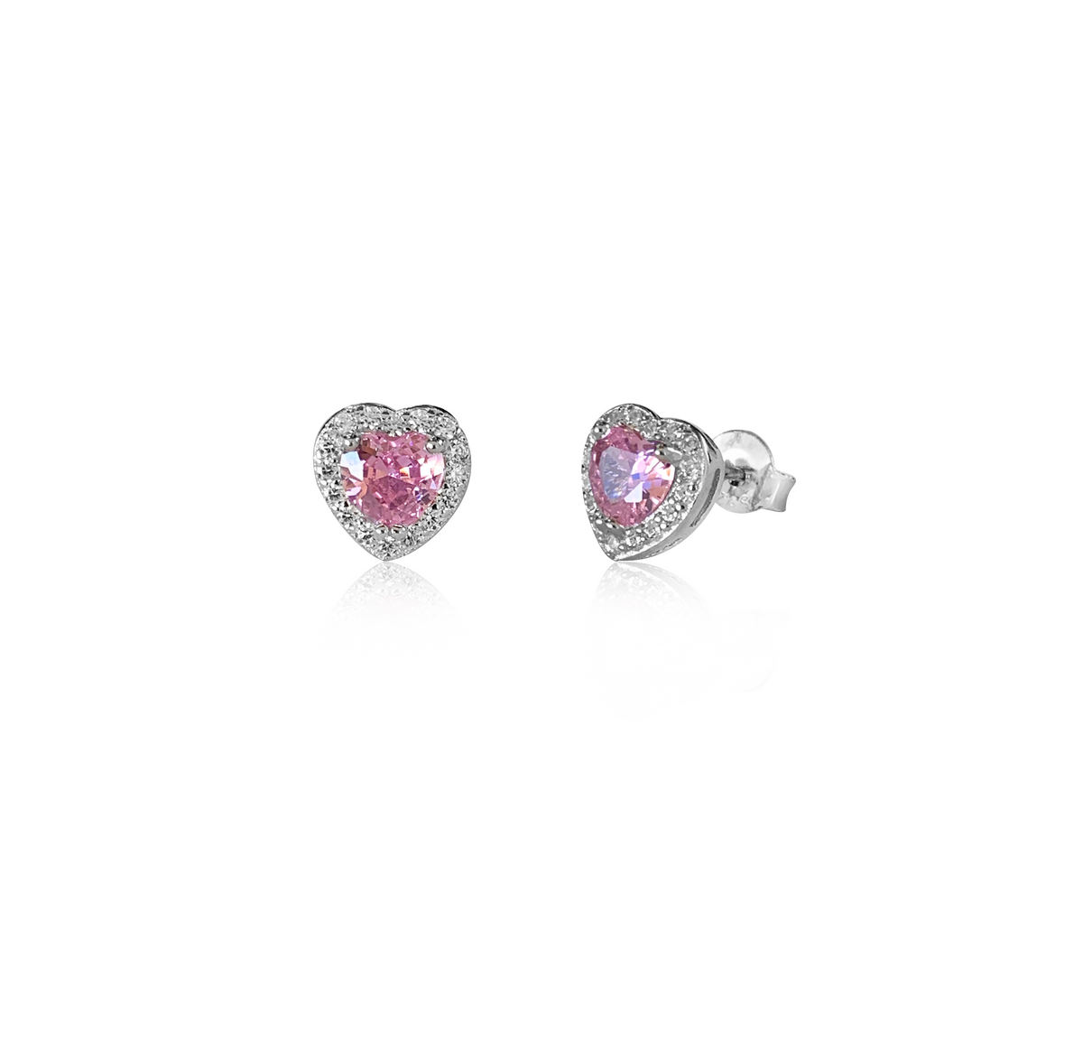 Orecchini Cuore con Contorno con Zirconi Swarovski Rosa in Argento 925