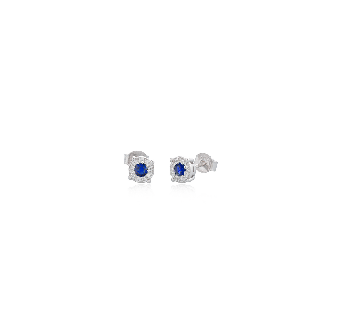Orecchini Punto Luce con Contorno con Zirconi Swarovski Blu in Argento 925 – 0,5 cm