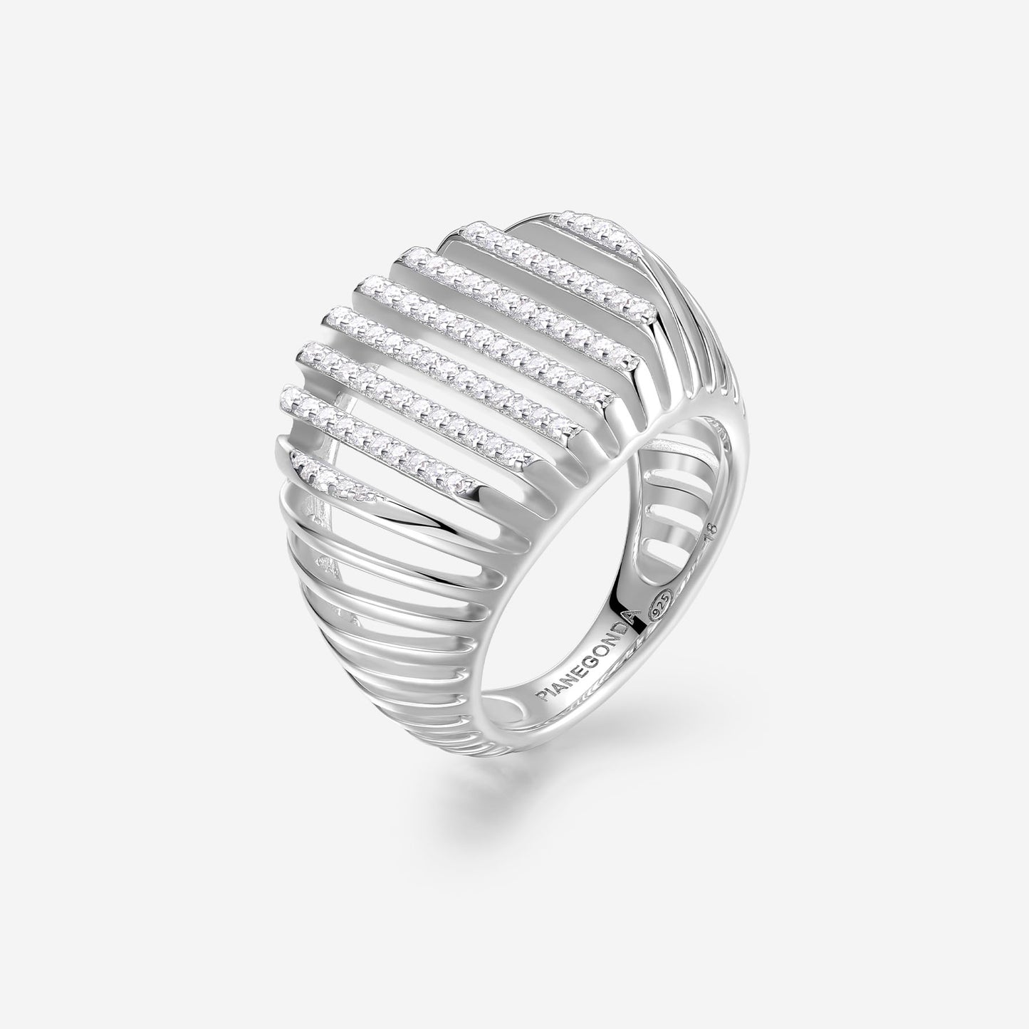 Pianegonda – Anello Dorifora con Pavè di Moissanite in Argento 925 (Ref. PDOR04)